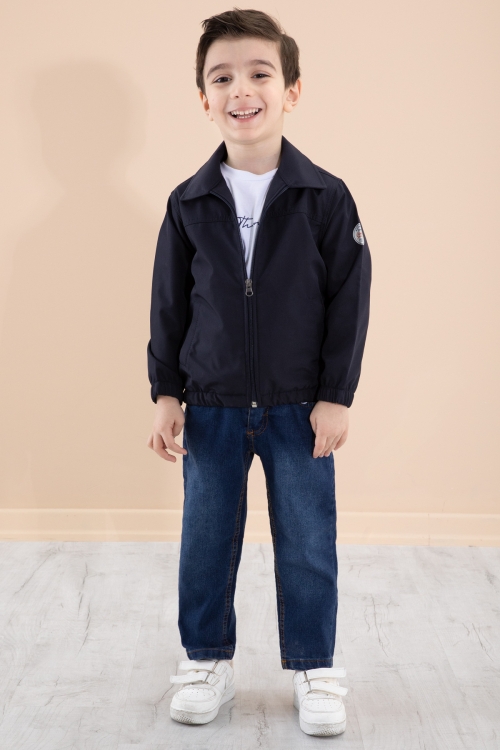 Erkek Çocuk Lacivert Sırtı Baskılı Fermuarlı Ceketli Pantolonlu 3lü Takım 20279