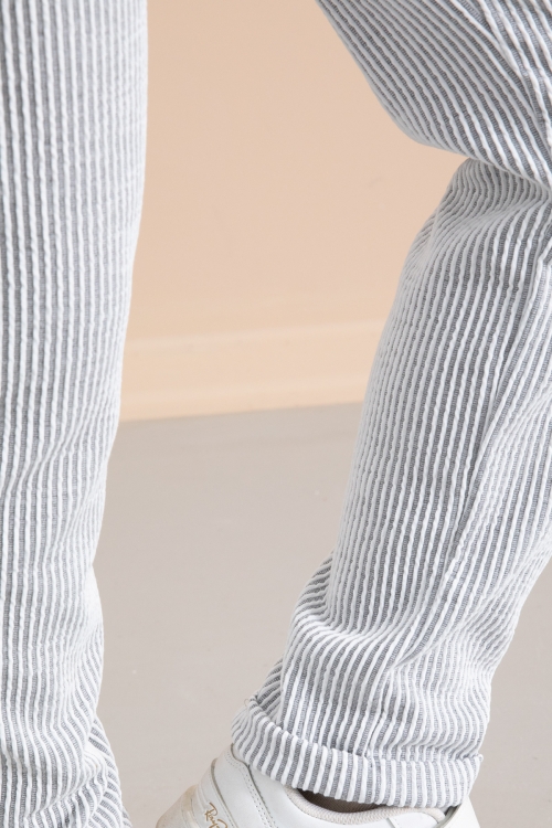 Fitilli Gri Çizgili Erkek Çocuk Beli Lastikli Pantolon 20379