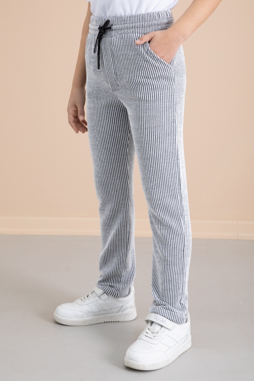 Fitilli Siyah Çizgili Erkek Çocuk Beli Lastikli Pantolon 20373