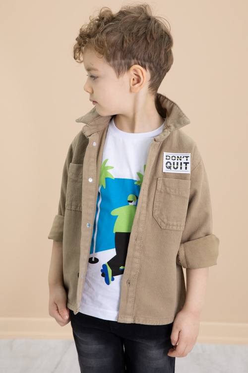 Kahve Armalı Jean Gömlekli Pantolonlu Erkek Çocuk 3lü Takım 20025