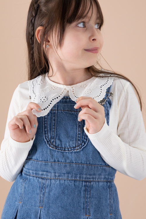 Mavi Jean Salopetli ve Dantel Badili Kız Çocuk 2li Takım 20305