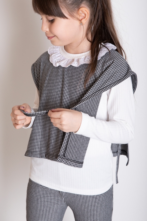 Siyah Ekose Desenli Süveterli Pantolonlu Kız Çocuk Badili 3lü Takım 20371