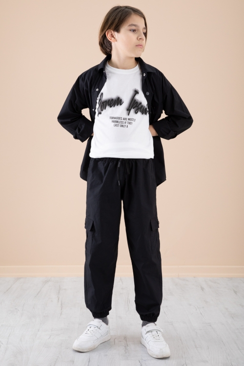 Siyah Erkek Çocuk Baskılı Tişörtlü 3lü Takım 20328