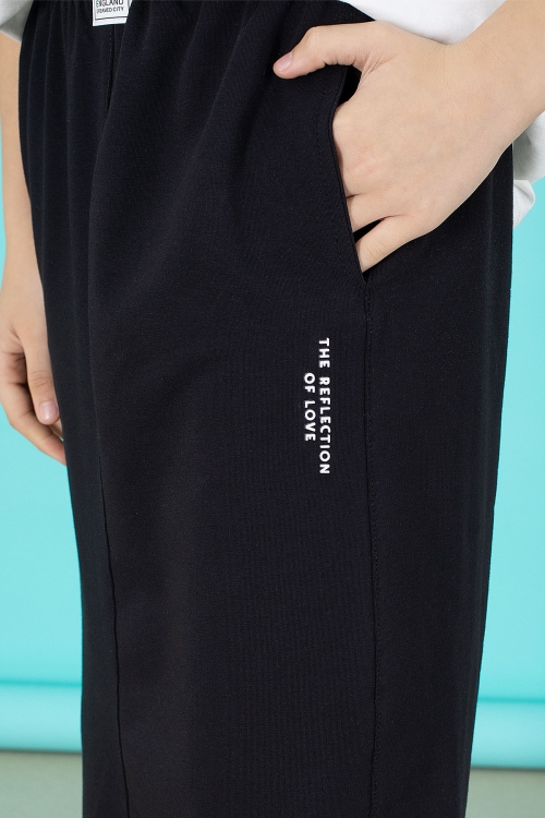 Siyah Kız Çocuk Etekli Baskılı Tişörtlü Takım 20508