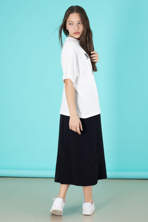 Siyah Kız Çocuk Etekli Baskılı Tişörtlü Takım 20508