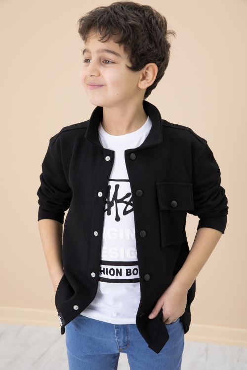 Siyah Yazı Baskılı Tişörtlü Gömlekli Erkek Çocuk Takım 20005