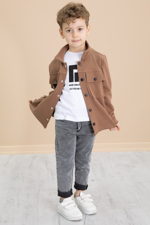 Taba Cep Kapaklı Gömlekli Jean Pantolonlu Erkek Çocuk 3lü Takım 20024