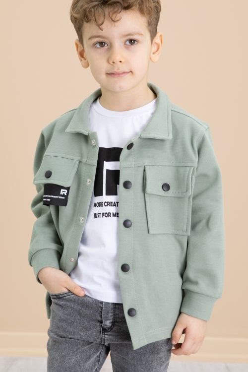Yeşil Cep Kapaklı Gömlekli Jean Pantolonlu Erkek Çocuk 3lü Takım 20023