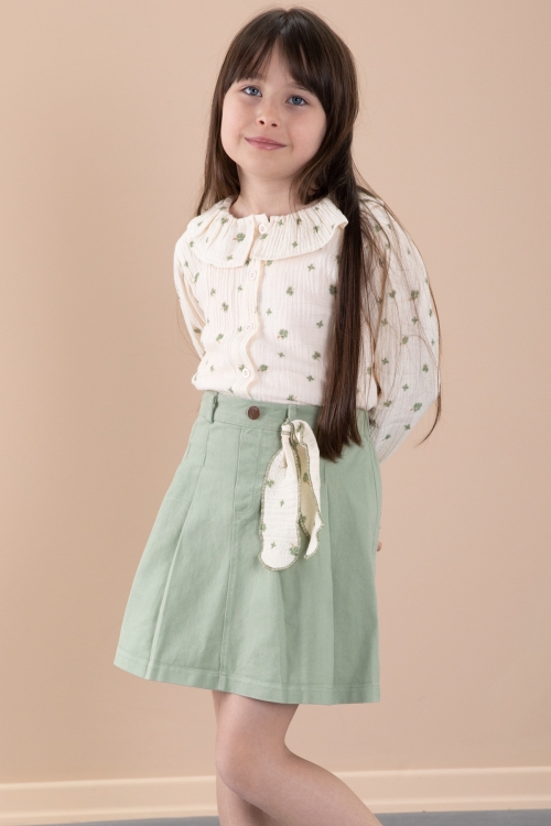 Yeşil Çiçek Desenli Müslin Badili Jean Etekli Kız Çocuk Takım 20427