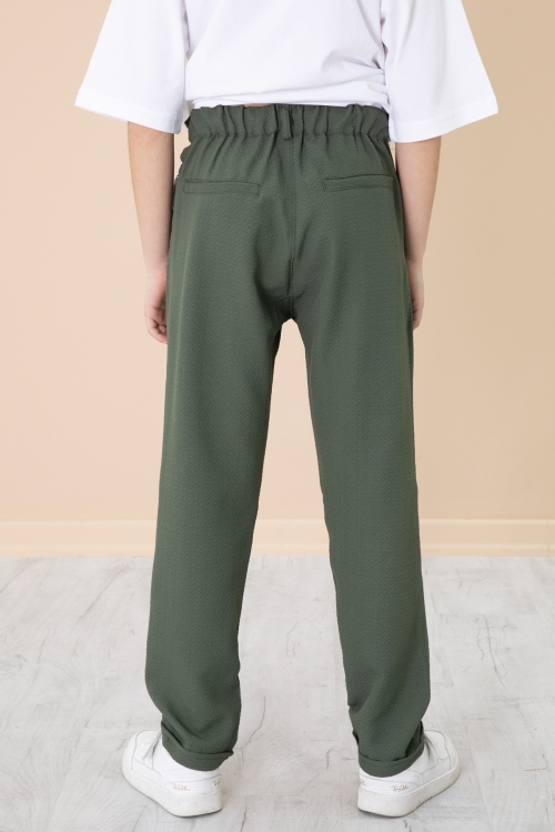 Yeşil Duble Paça Erkek Çocuk Jogger Kumaş Pantolon 20058