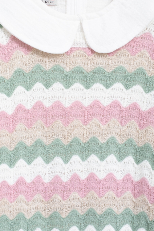 Bej Örgü Süveterli Müslin Gömlekli Kız Çocuk Pantolonlu 3lü Takım 20671