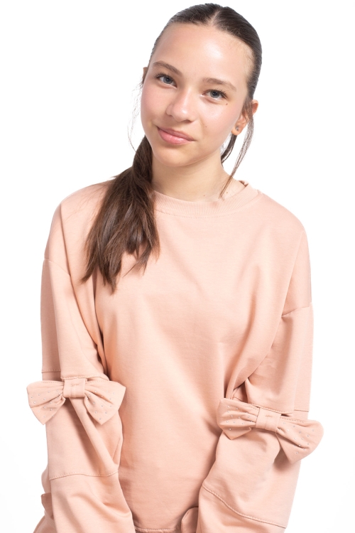 Bej Yırtmaçlı Paça Fiyonk Detaylı Kız Çocuk 2li Eşofman Takımı 21214