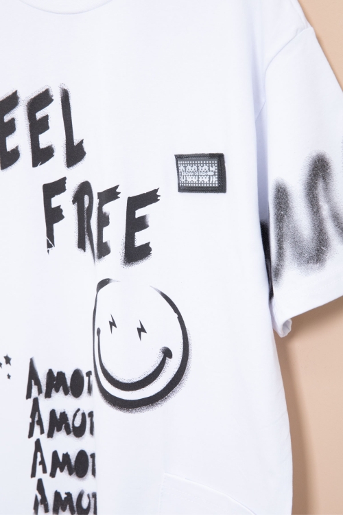 Beyaz Cep Detaylı Yazı Baskılı Erkek Çocuk Bisiklet Yaka Tişört 21020