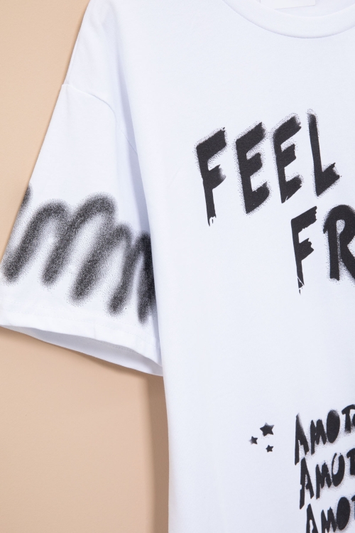 Beyaz Cep Detaylı Yazı Baskılı Erkek Çocuk Bisiklet Yaka Tişört 21020