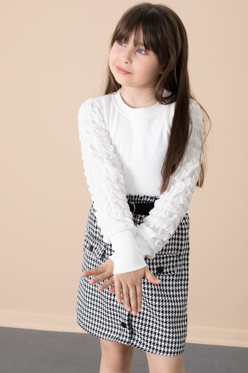 Ekru Kazayağı Desenli Etekli Badili Kız Çocuk 2li Takım 20652