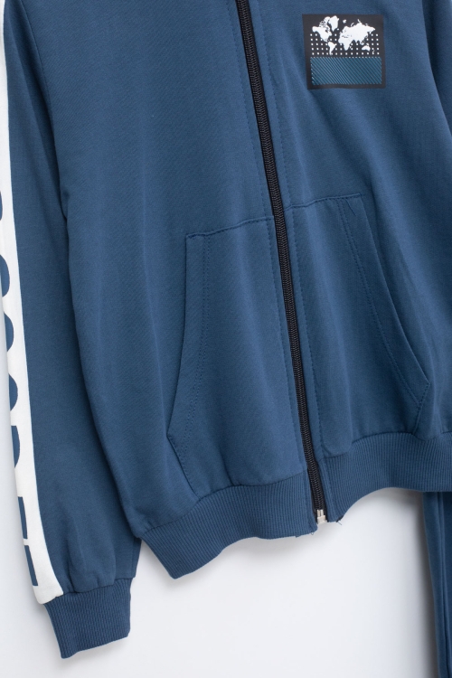 Erkek Çocuk Lacivert Şerit Yazılı Kapüşonlu Hırkalı Eşofman Takımı 18773