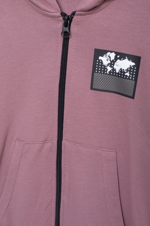 Erkek Çocuk Pembe Şerit Yazılı Kapüşonlu Hırkalı Eşofman Takımı 18771