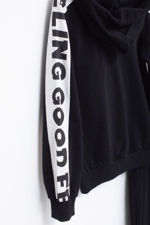 Erkek Çocuk Siyah Şerit Yazılı Kapüşonlu Hırkalı Eşofman Takımı 18772