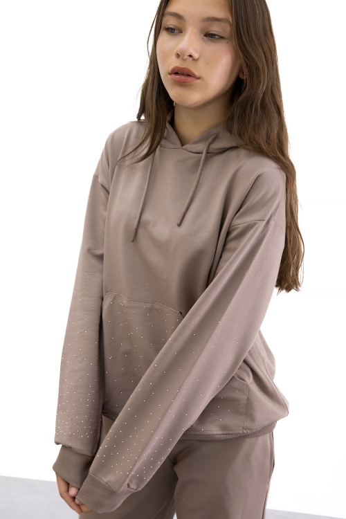 Kahverengi Kız Çocuk Taş Detaylı 2li Takım 21182