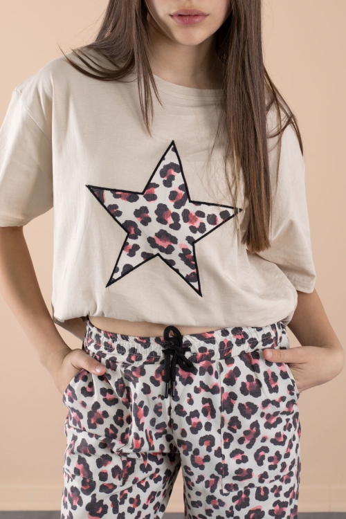 Kırmızı Leopar Desenli Paraşüt Ceketli Bisiklet Yaka Tişörtlü Kız Çocuk 3lü Takım 20639