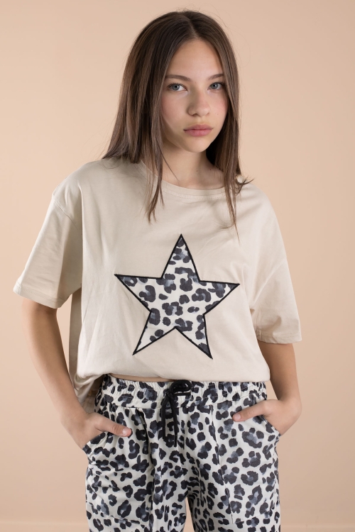 Lacivert Leopar Desenli Paraşüt Ceketli Bisiklet Yaka Tişörtlü Kız Çocuk 3lü Takım 20638