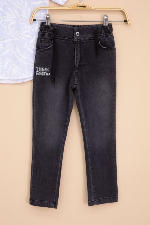 Mavi Yaprak Desenli Keten Gömlekli Erkek Çocuk Takım 19115