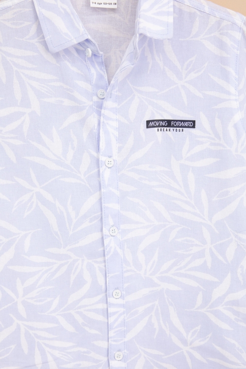 Mavi Yaprak Desenli Keten Gömlekli Erkek Çocuk Takım 19115