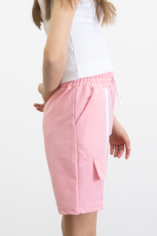 Pembe Beli Lastikli Şerit Detaylı Kız Çocuk Şort 20750