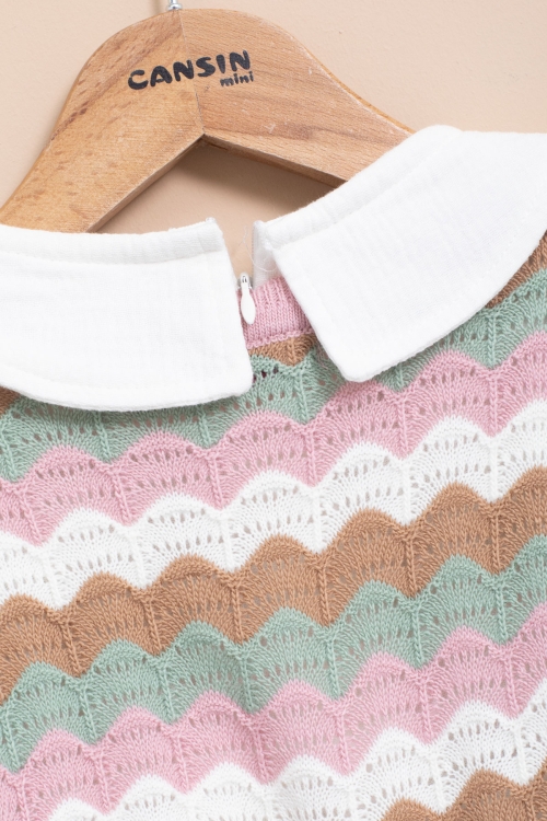 Pembe Örgü Süveterli Müslin Gömlekli Kız Çocuk Pantolonlu 3lü Takım 20669