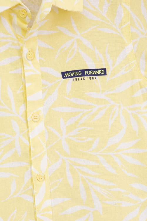 Sarı Yaprak Desenli Keten Gömlekli Erkek Çocuk Takım 19117