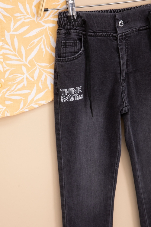 Turuncu Yaprak Desenli Keten Gömlekli Erkek Çocuk Takım 19114