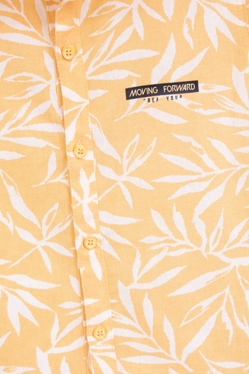 Turuncu Yaprak Desenli Keten Gömlekli Erkek Çocuk Takım 19114