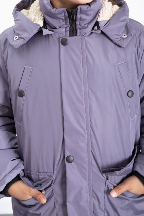 Antrasit İçi Kürklü Çıkarılabilir Kapüşonlu Basic Erkek Çocuk Şişme Mont 21443