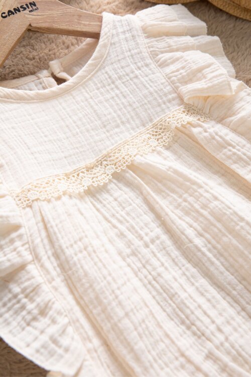 Bej Dantel Detaylı Bluzlu Jean Şortlu Kız Çocuk 2li Takım 22663