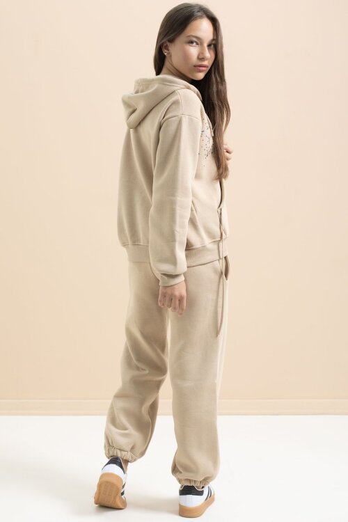 Bej Kız Çocuk Şardonlu Boncuk İşlemeli 2li Takım 21417