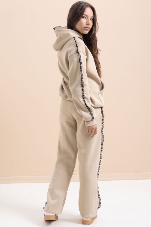 Bej Kız Çocuk Şardonlu Dantel Detaylı 3 İplik Takım 21506