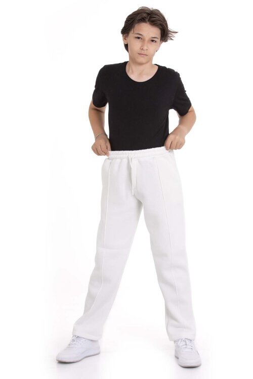 Beyaz Erkek Çocuk Çima Detaylı Şardonlu Eşofman Altı 21470