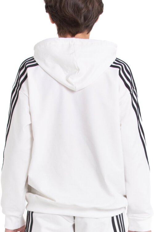 Beyaz Erkek Çocuk Kolları Şerit Detaylı Kanguru Cepli Kapüşonlu Sweatshirt 21496