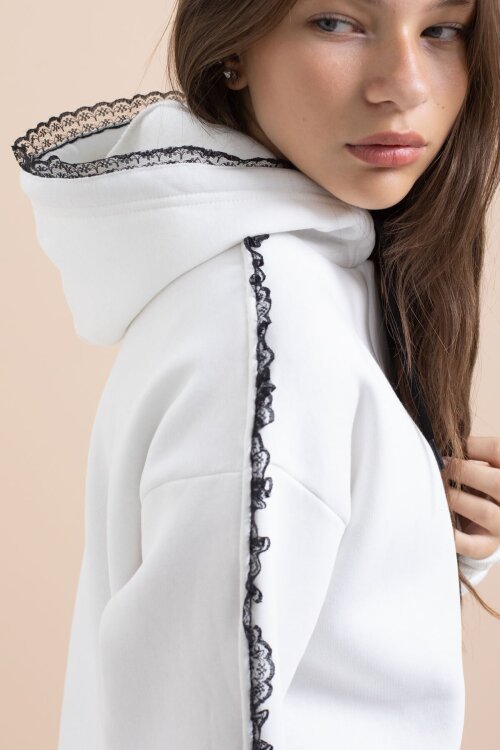 Beyaz Kız Çocuk Şardonlu Dantel Detaylı 3 İplik Takım 21504