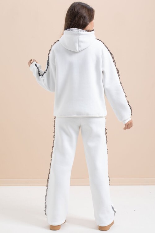 Beyaz Kız Çocuk Şardonlu Dantel Detaylı 3 İplik Takım 21504