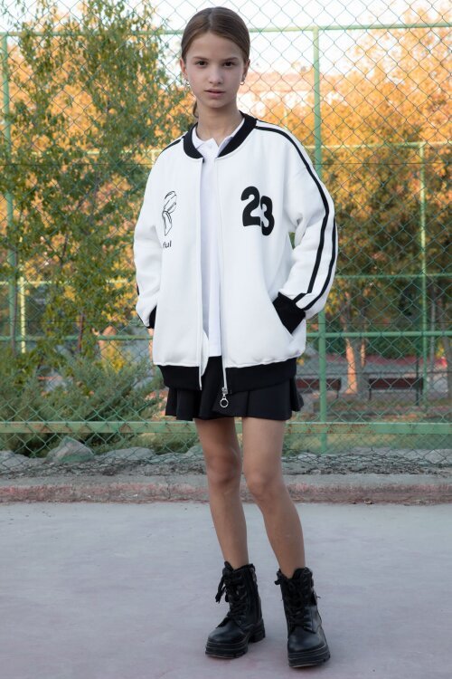 Ekru Beautifull Yazılı Kolu Şeritli Kız Çocuk Kolej Hırka 21192