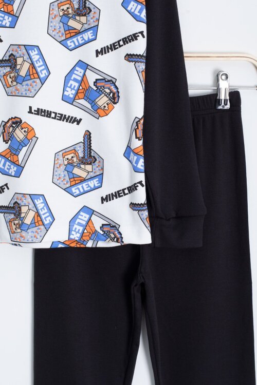 Ekru Çizgi Karakter Baskılı Erkek Çocuk Pijama Takımı 22765