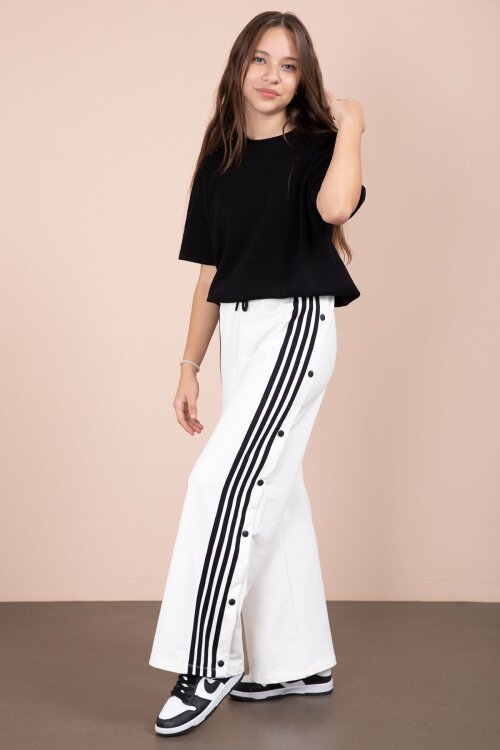 Ekru Şeritli Çıtçıt Kapama Geniş Paça Kız Çocuk Beli Lastikli Eşofman Altı  23282