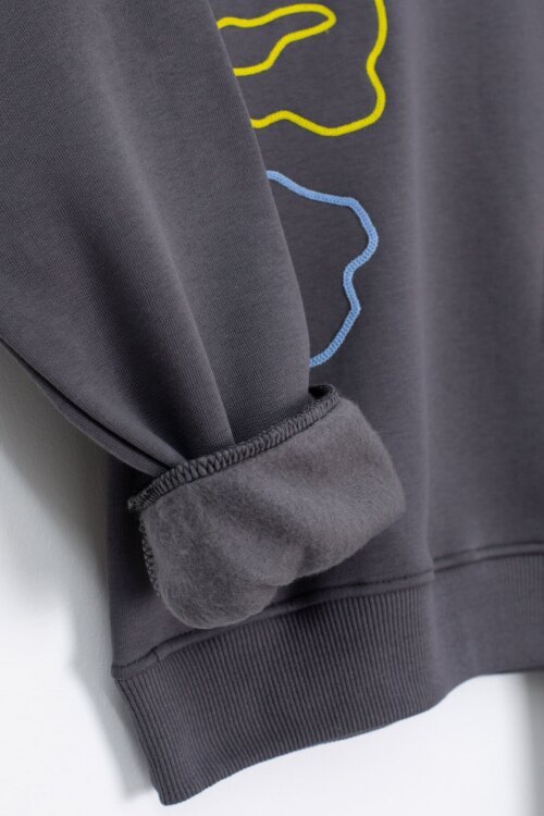 Füme Çiçek Nakış Detaylı Geniş Paça Kız Çocuk Şardonlu Takım 23285