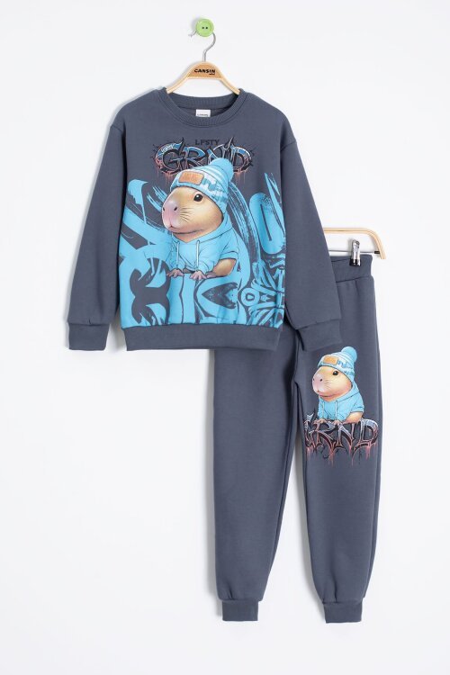 Füme Cool Fare Baskılı Şardonlu Erkek Çocuk Eşofman Takımı 23291