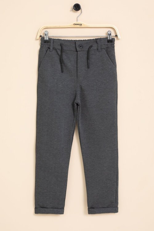 Füme Erkek Çocuk Duble Paça Beli Lastikli Basic Kumaş Pantolon 21422
