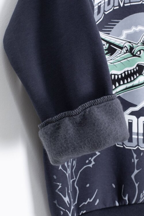 Füme Erkek Çocuk Yazılı Karakter Baskılı Şardonlu Eşofman Takımı 23290