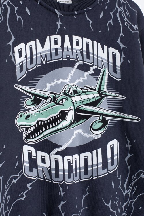 Füme Erkek Çocuk Yazılı Karakter Baskılı Şardonlu Eşofman Takımı 23290