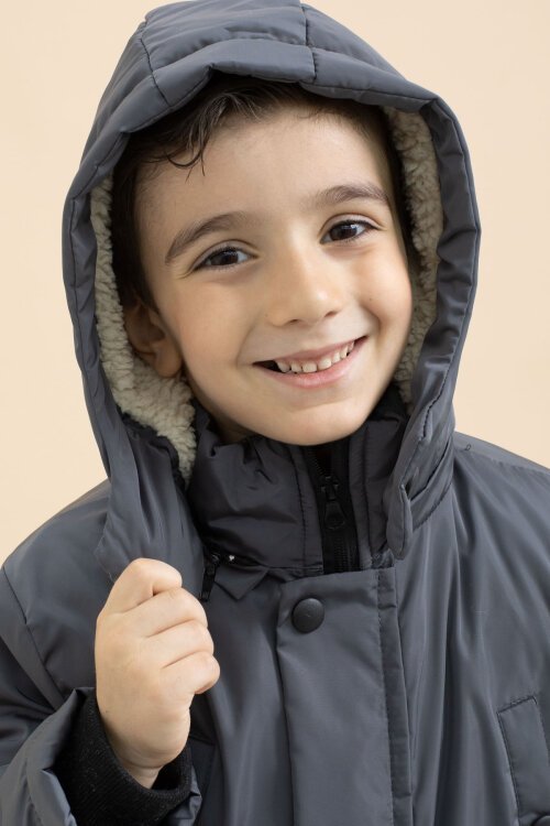 Füme İçi Kürklü Çıkarılabilir Kapüşonlu Basic Erkek Çocuk Şişme Mont 21442