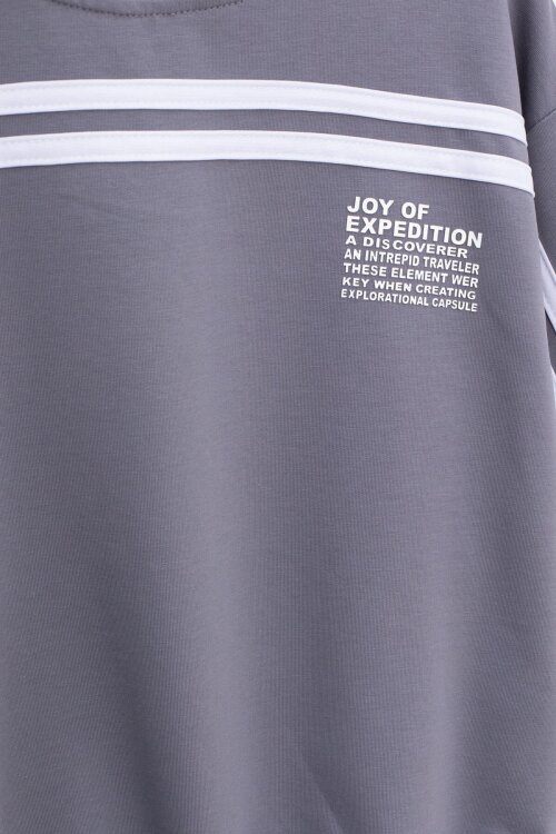 Füme Şerit Detaylı Bisiklet Yaka Erkek Çocuk Basic Eşofman Takımı 21264